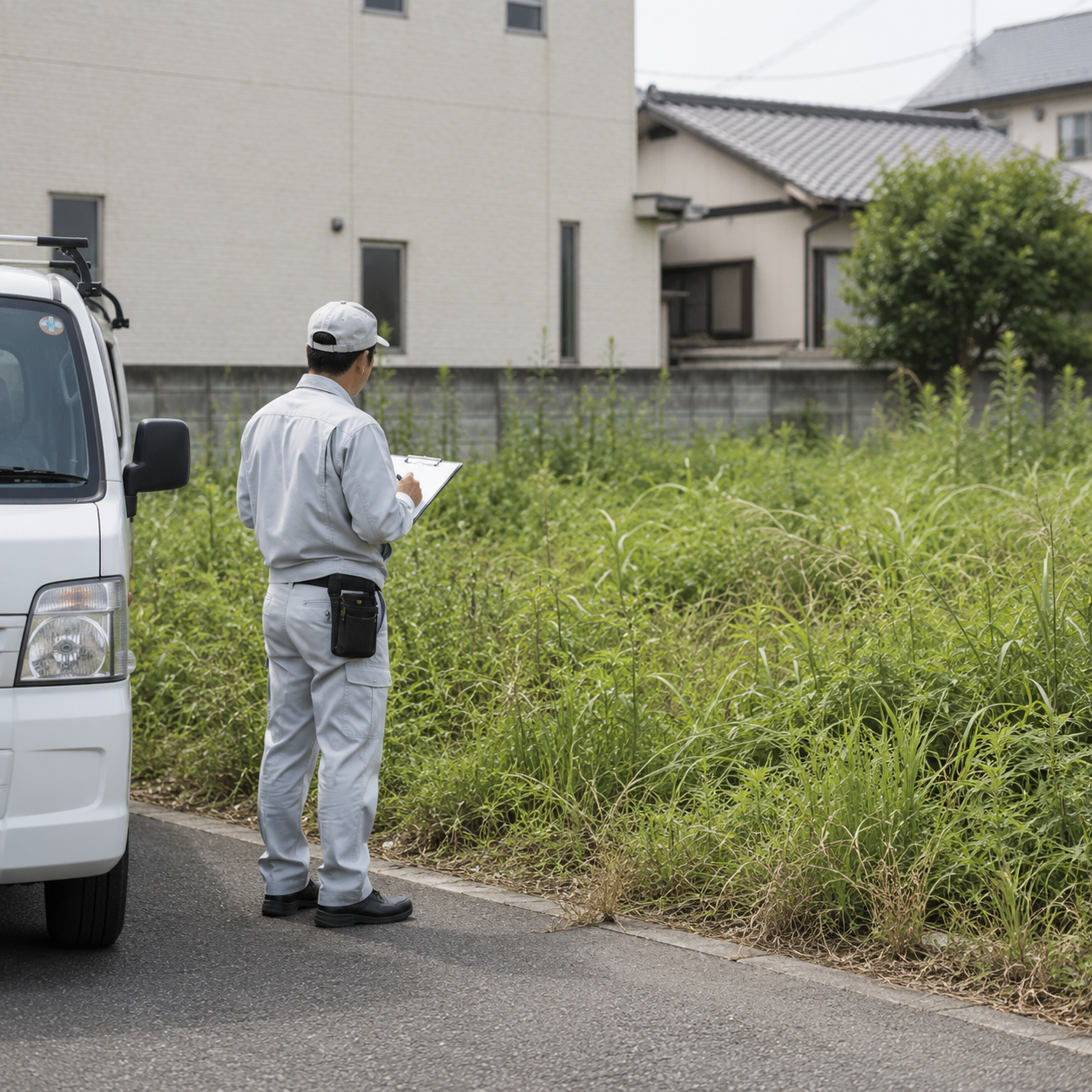 現地確認に出向く作業員