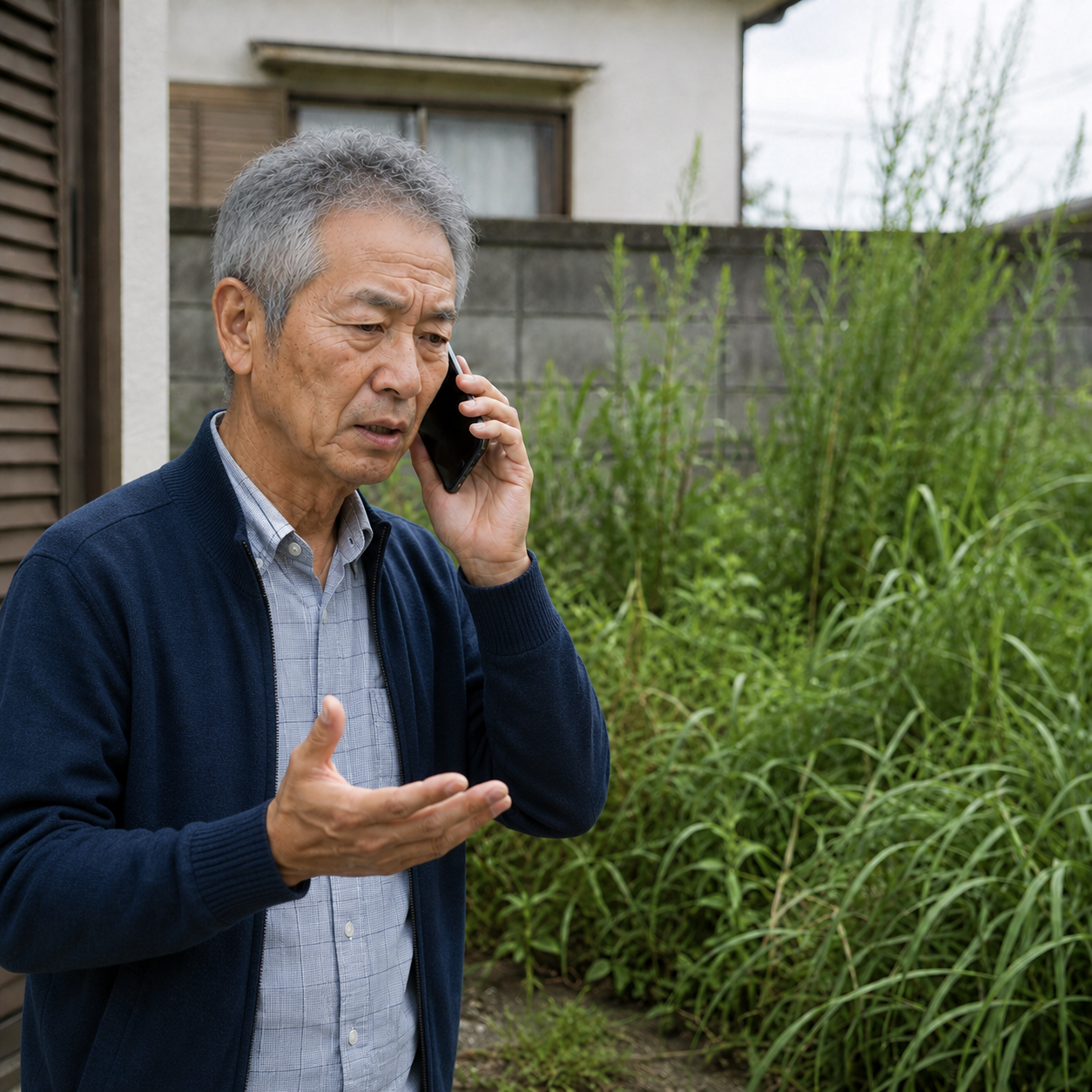 電話で状況を確認する高齢者